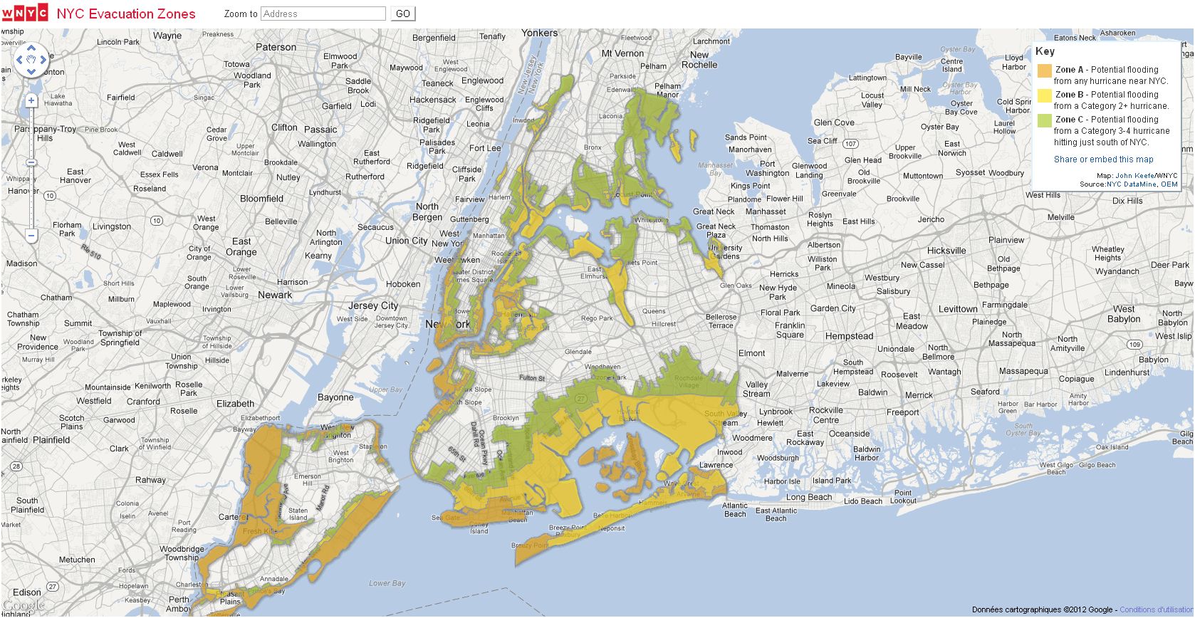 Un exemple d'utilisation de Google Fusion Tables (source WNYC)
